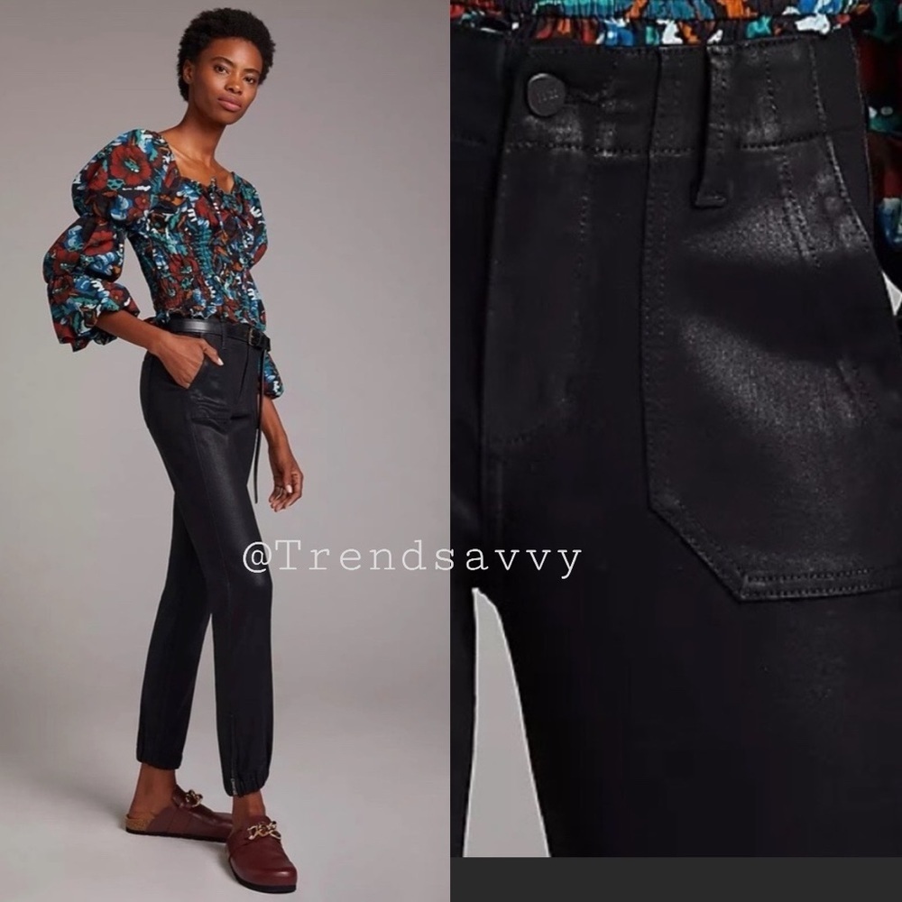 PAIGE Coated Black Jogger Jeans High Rise Slim Crop Pants Size 28 Luxe NWT